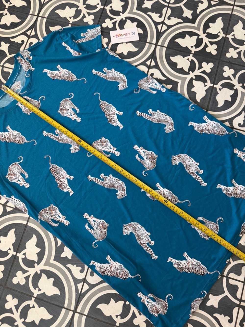 NWT- JoySpun Teal Tiger Print Sleep Shirt w/Pockets - Picture 5 of 7